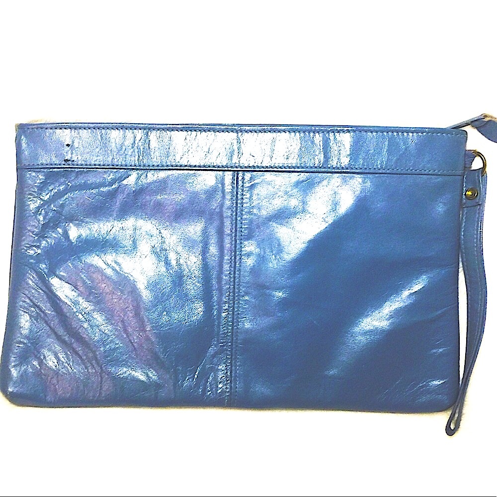 🥳HP: Sky Blue Leather Wristlets Zipper w/Ribbed Decor Vintage Bag - Picture 6 of 14